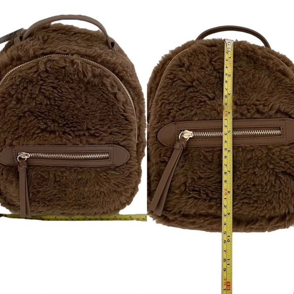 Express Teddy Fabric Plush Zip Up Brown Backpack with Adjustable Straps NWT - Picture 6 of 11